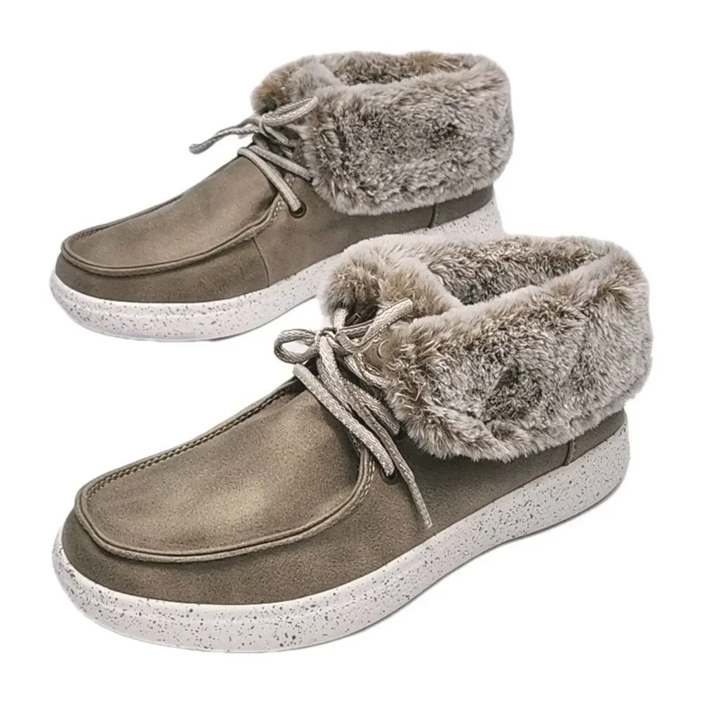 Bobs Shoe Skipper Hang Glider Boot Wide Fit Women Sz 7 Taupe Foam Fur 113443W